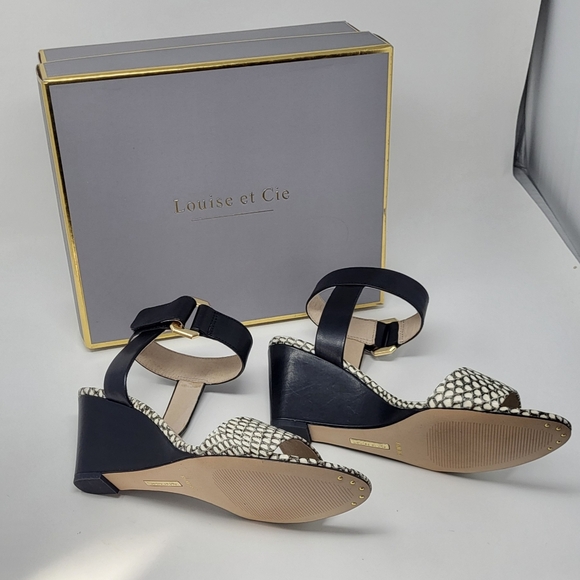 Louise et Cie Black and White Wedge Shoes with Textured Design and Ankle Strap - Picture 6 of 14